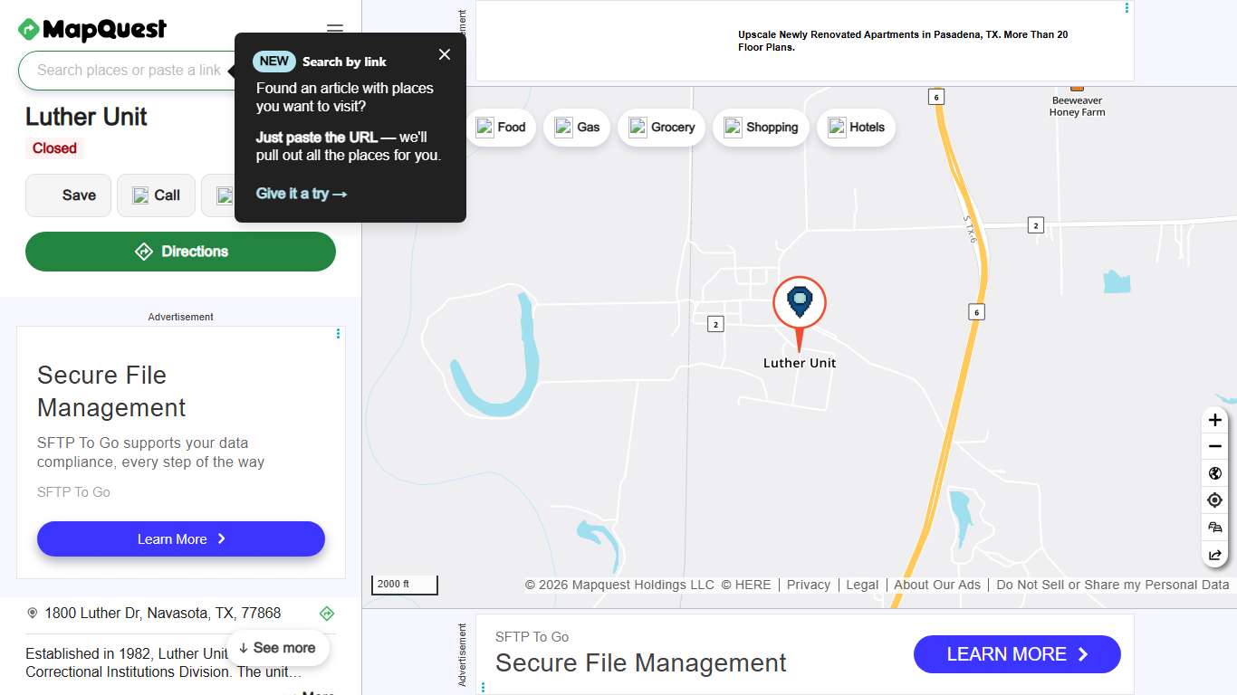 Luther Unit, 1800 Luther Dr, Navasota, TX 77868, US - MapQuest
