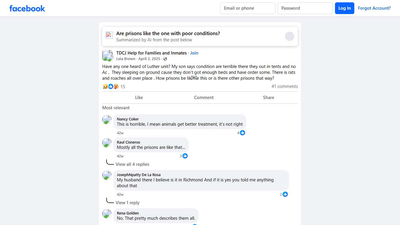TDCJ Help for Families and Inmates Have any one heard of Luther unit Facebook